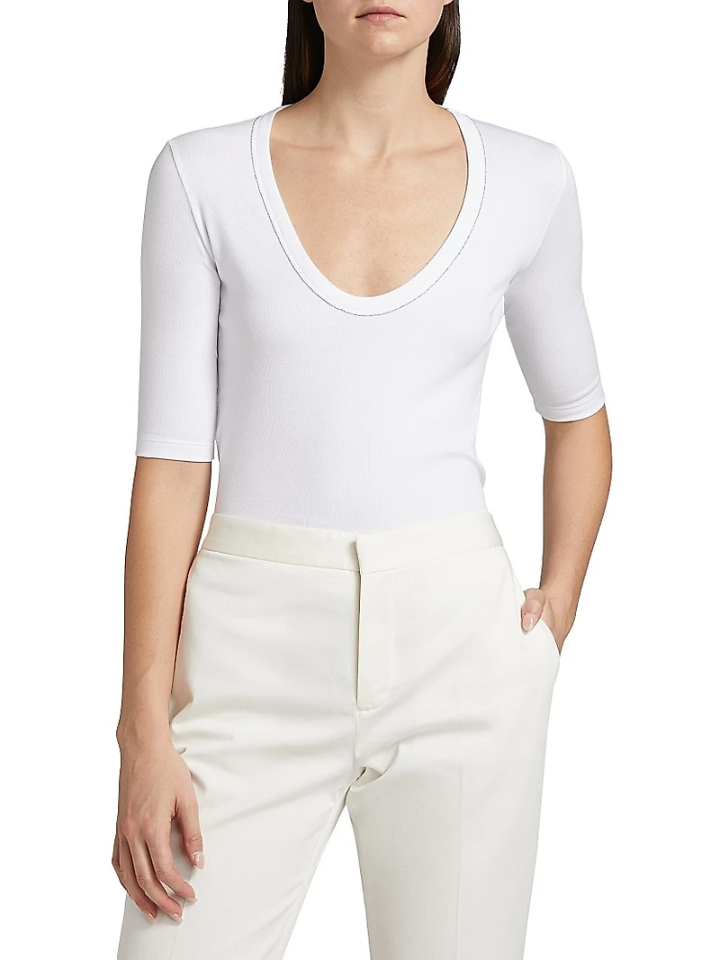 Rib-Knit Jersey T-Shirt