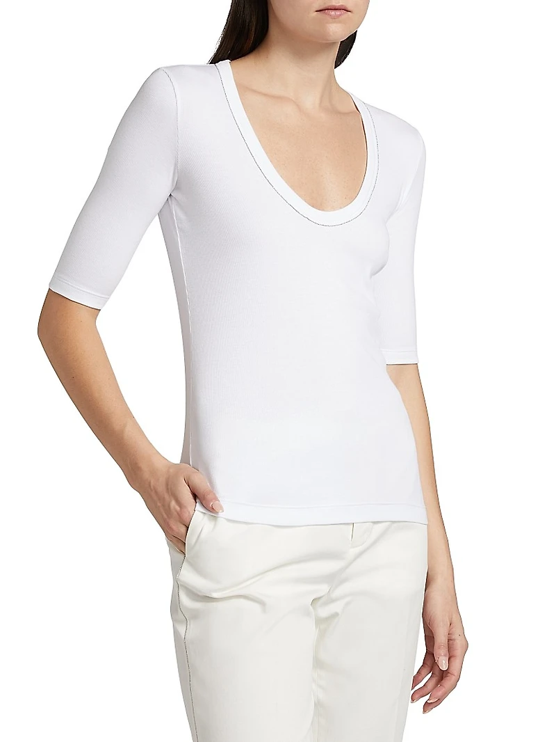 Rib-Knit Jersey T-Shirt