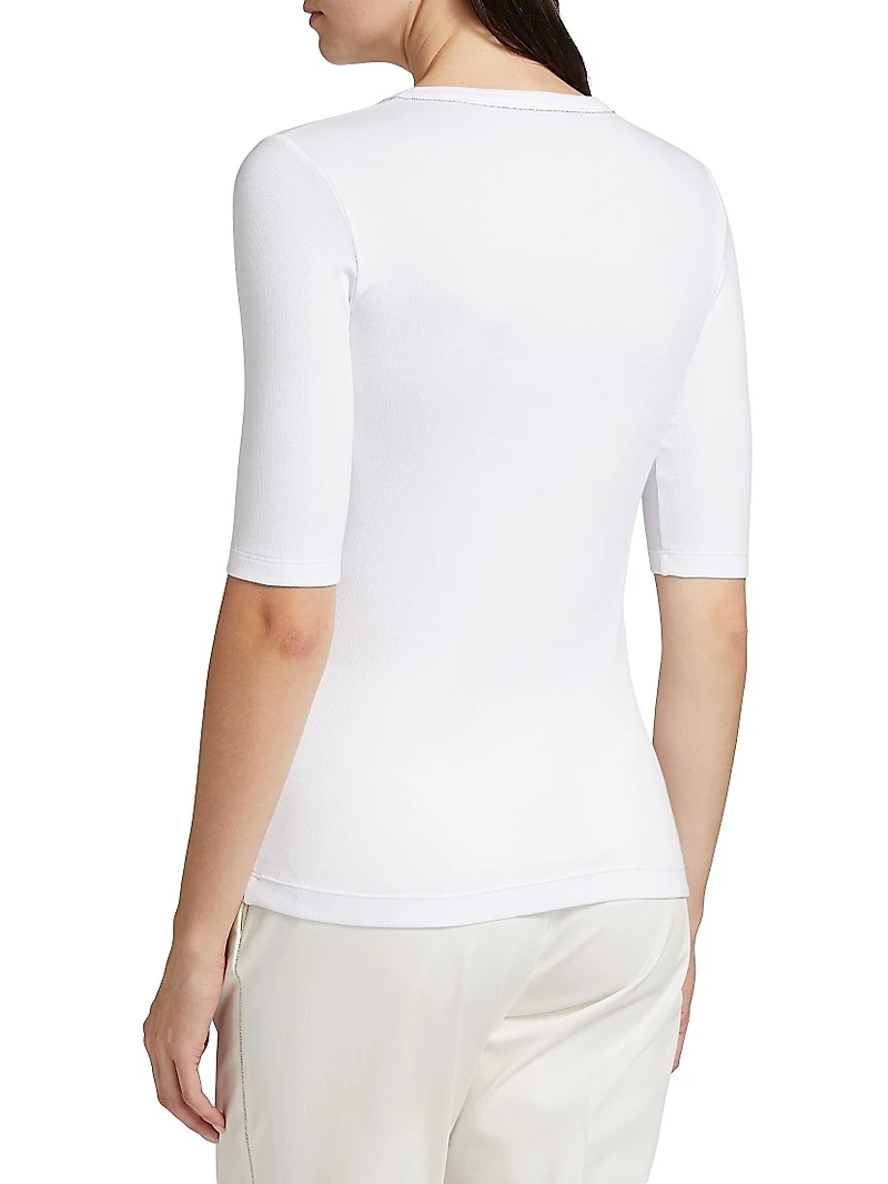 Rib-Knit Jersey T-Shirt