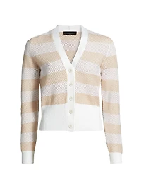 Striped Wool-Cotton Mesh Cardigan