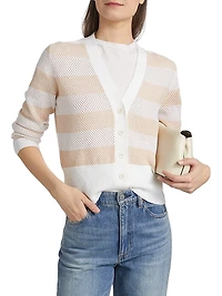Striped Wool-Cotton Mesh Cardigan