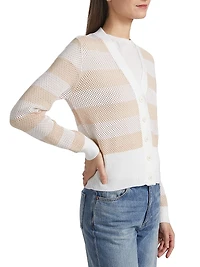 Striped Wool-Cotton Mesh Cardigan
