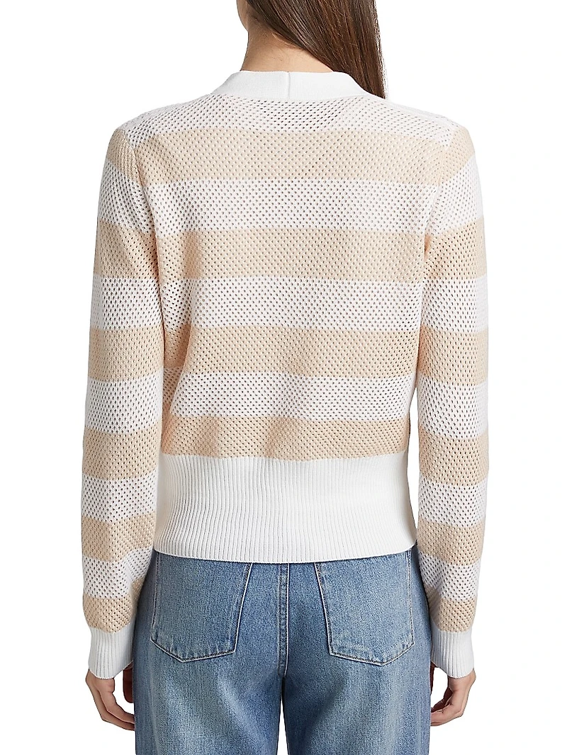 Striped Wool-Cotton Mesh Cardigan