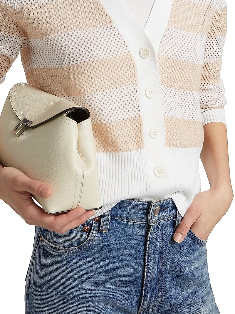 Striped Wool-Cotton Mesh Cardigan