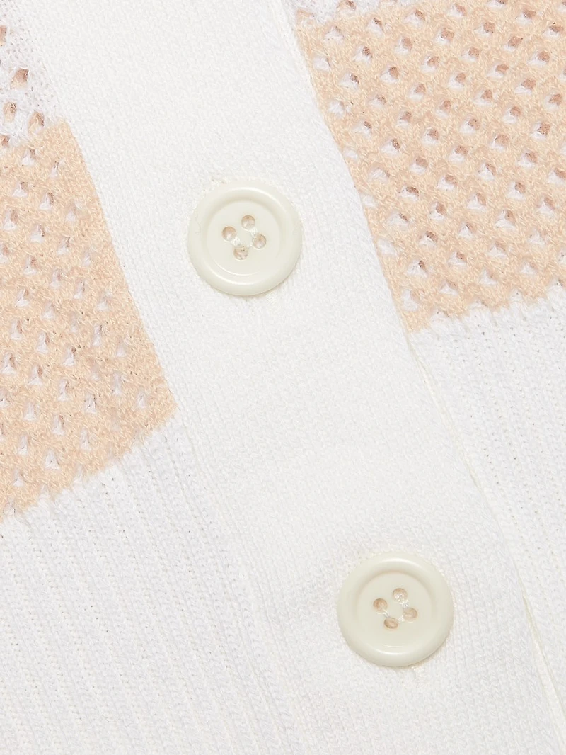 Striped Wool-Cotton Mesh Cardigan
