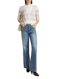 Striped Wool-Cotton Mesh Cardigan