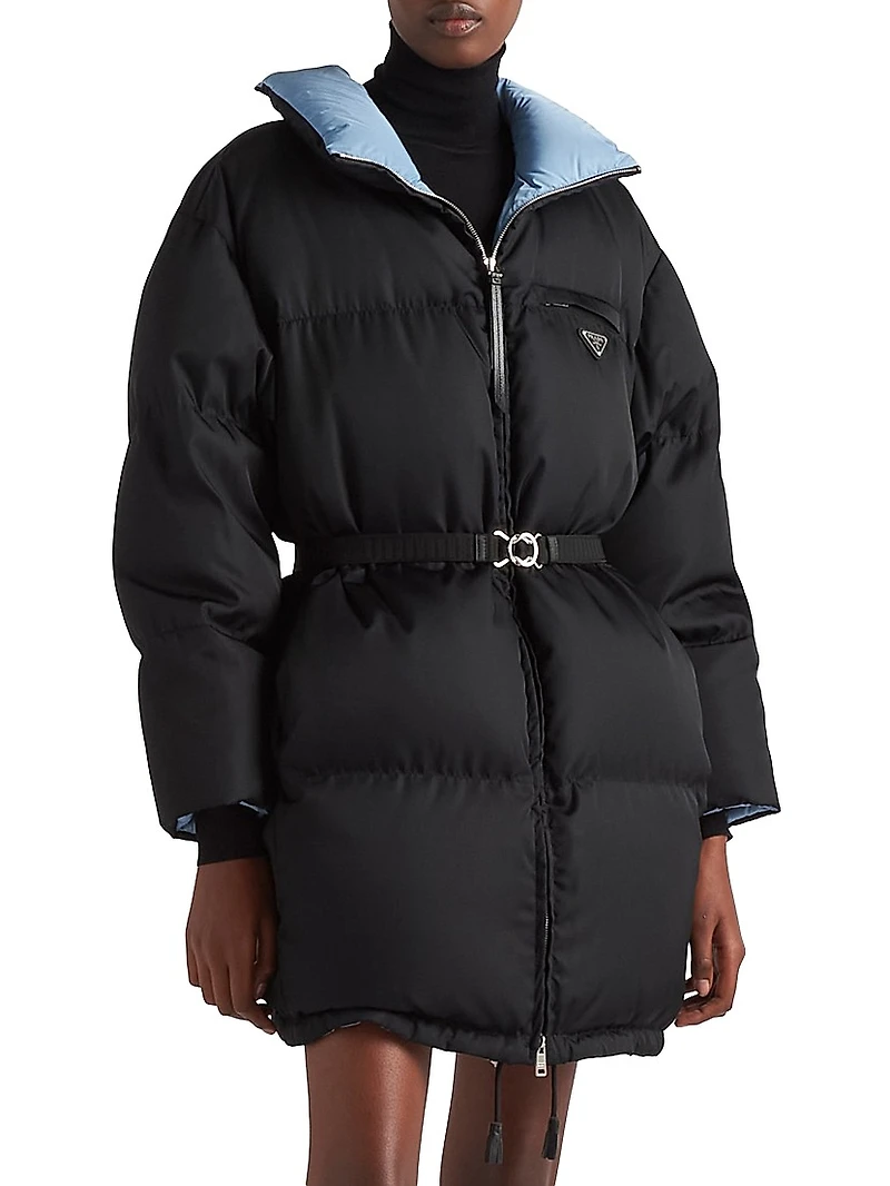 Re-Nylon Gabardine Hooded Down Coat