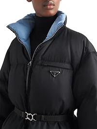 Re-Nylon Gabardine Hooded Down Coat