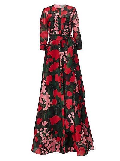 Floral Silk Belted Trench Gown