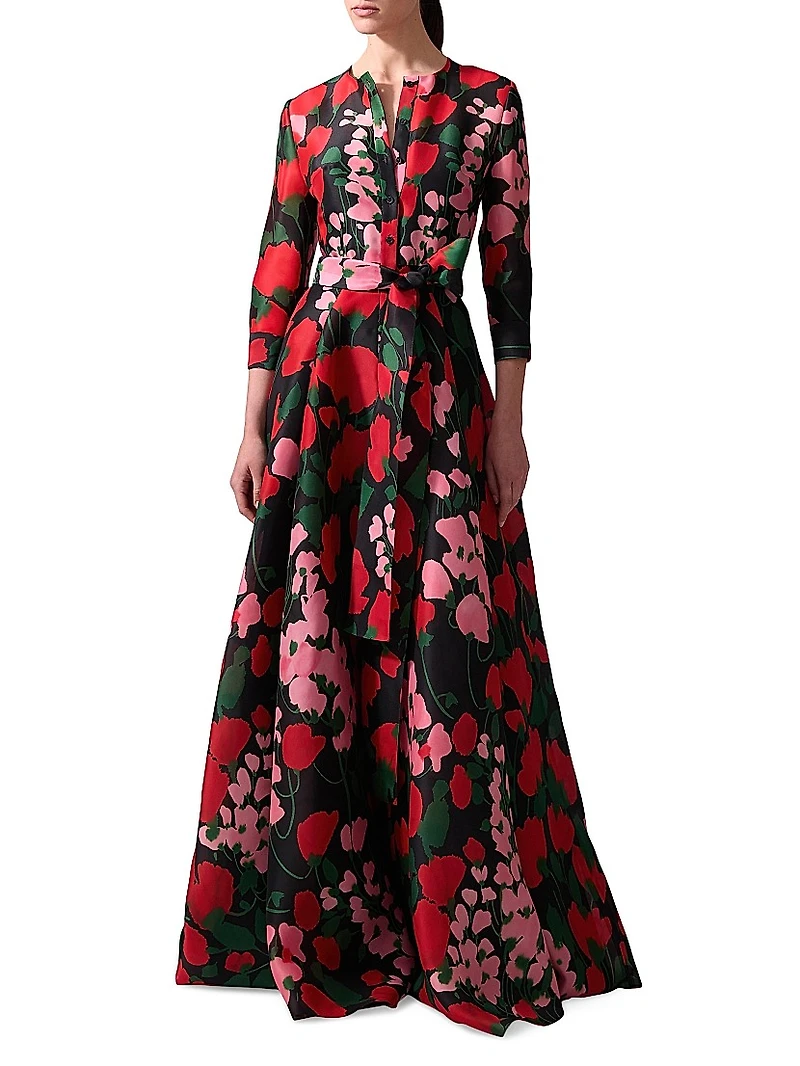 Floral Silk Belted Trench Gown