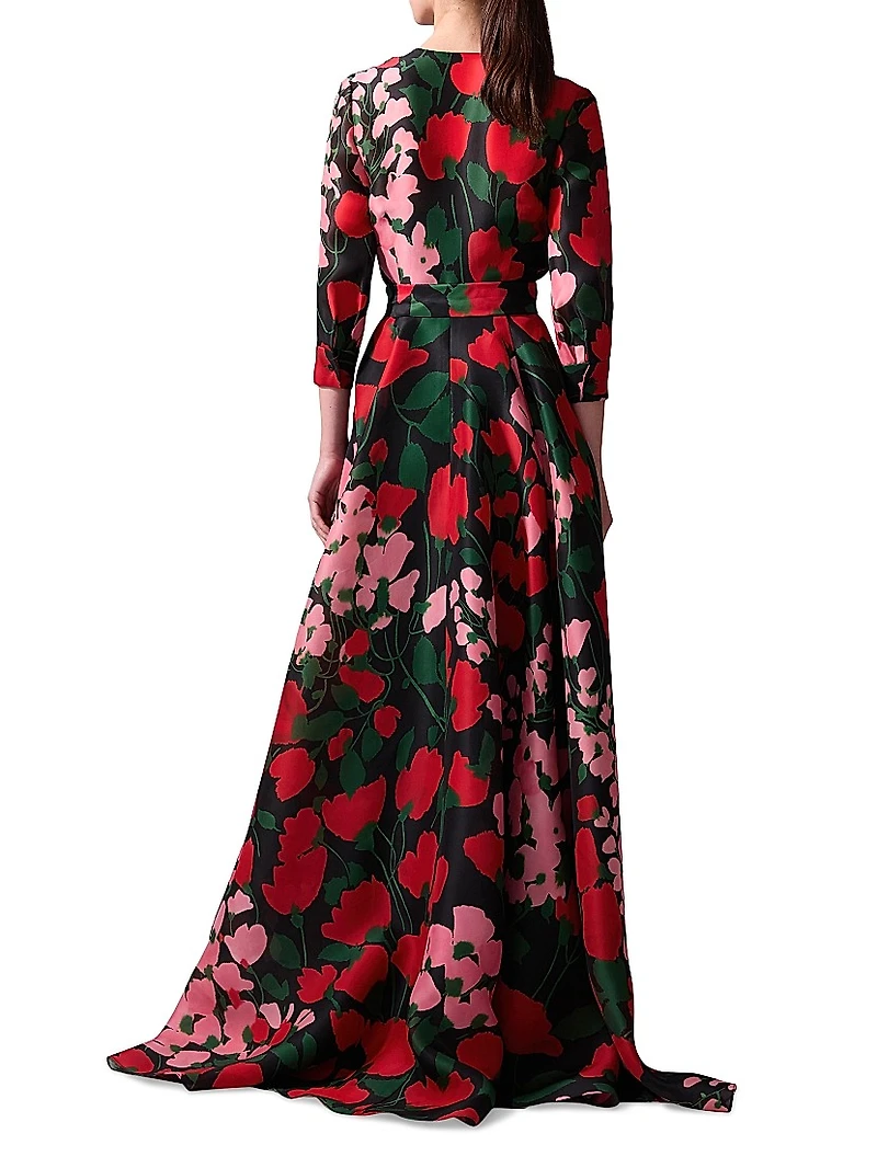 Floral Silk Belted Trench Gown