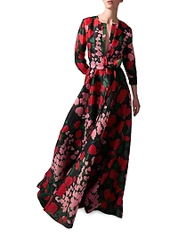 Floral Silk Belted Trench Gown