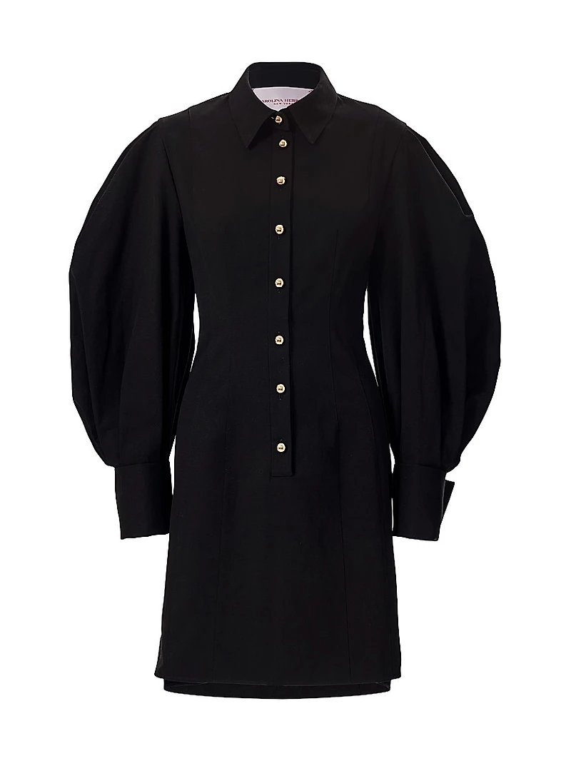 Puff-Sleeve Cotton-Blend Shirtdress