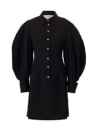 Puff-Sleeve Cotton-Blend Shirtdress
