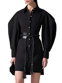 Puff-Sleeve Cotton-Blend Shirtdress