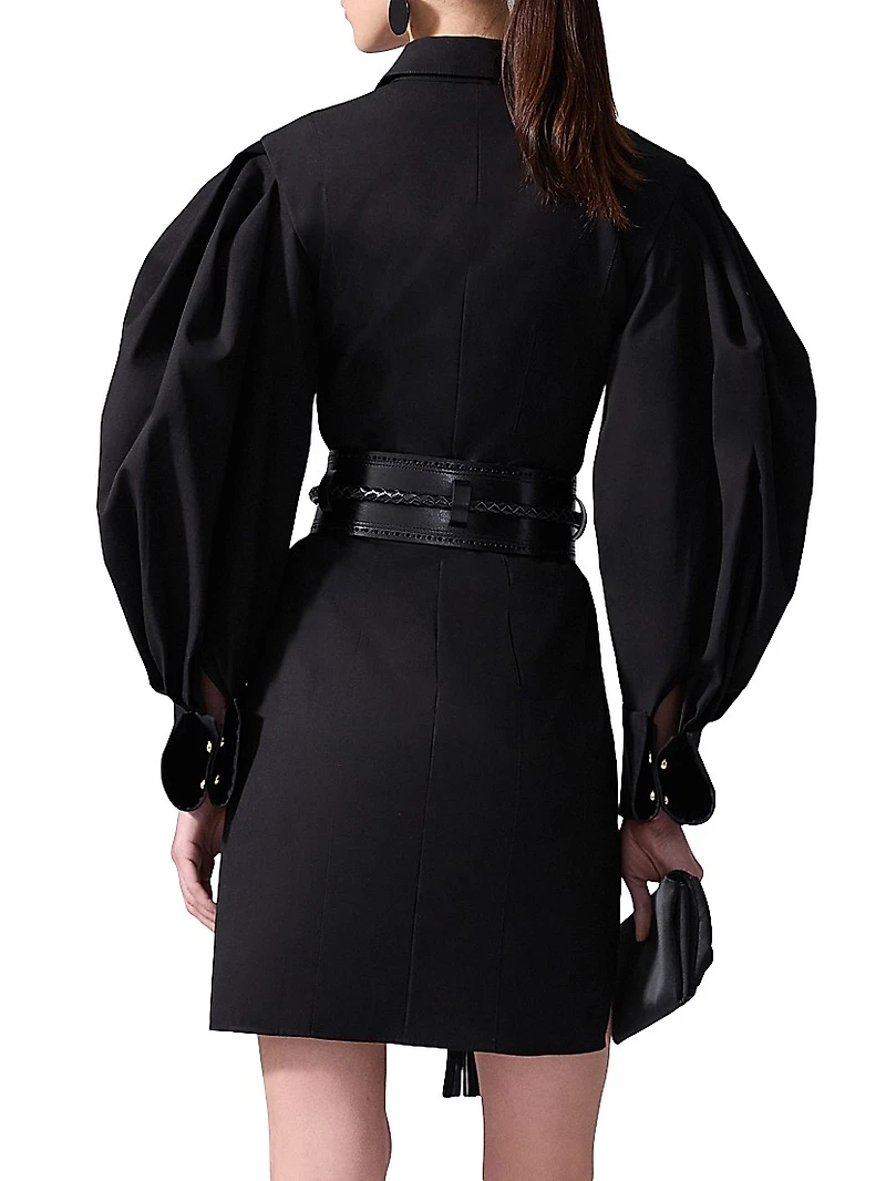 Puff-Sleeve Cotton-Blend Shirtdress