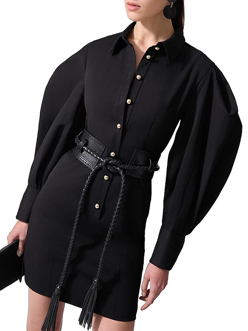 Puff-Sleeve Cotton-Blend Shirtdress