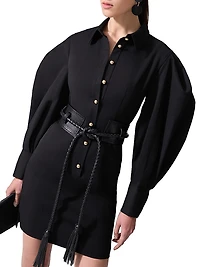 Puff-Sleeve Cotton-Blend Shirtdress