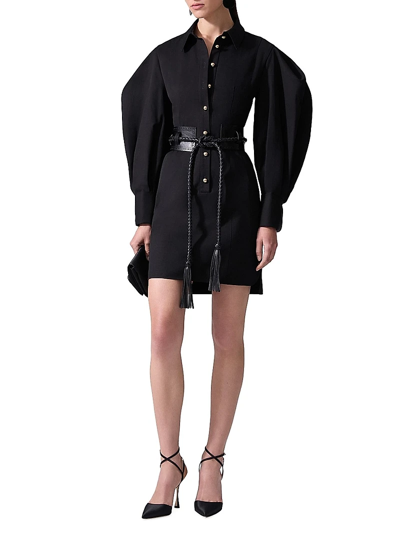 Puff-Sleeve Cotton-Blend Shirtdress