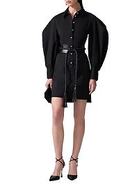 Puff-Sleeve Cotton-Blend Shirtdress