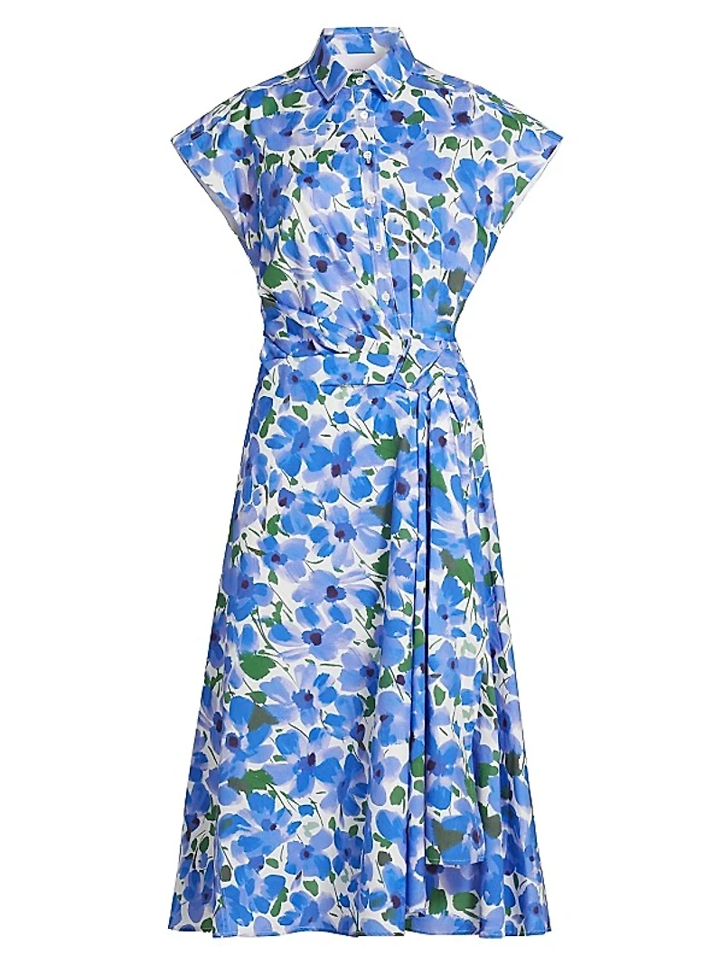 Collared Faux Wrap Cap-Sleeve Dress