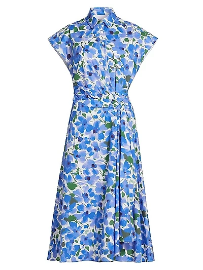 Collared Faux Wrap Cap-Sleeve Dress