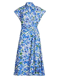 Collared Faux Wrap Cap-Sleeve Dress