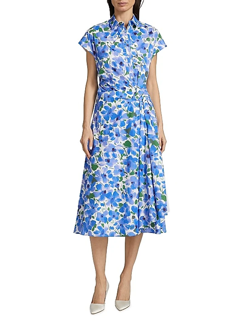 Collared Faux Wrap Cap-Sleeve Dress