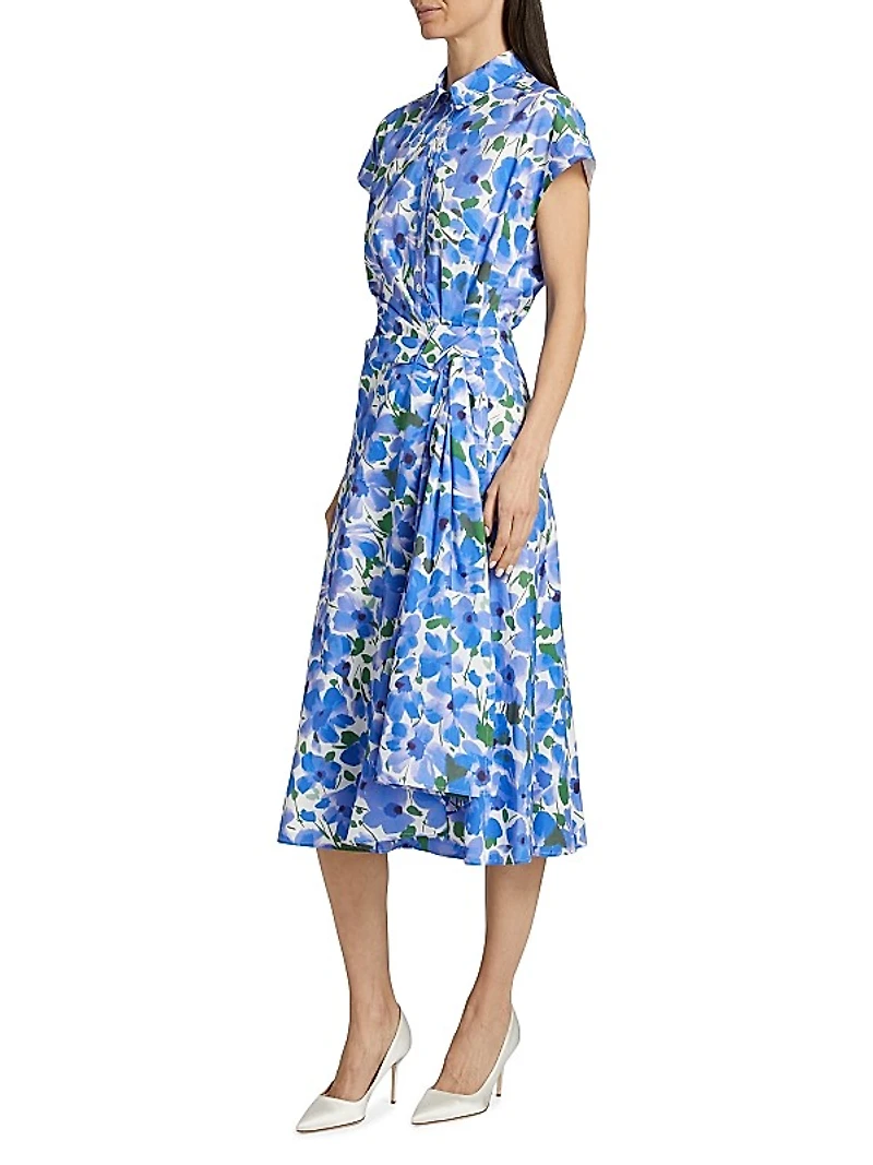 Collared Faux Wrap Cap-Sleeve Dress