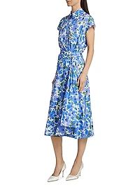 Collared Faux Wrap Cap-Sleeve Dress