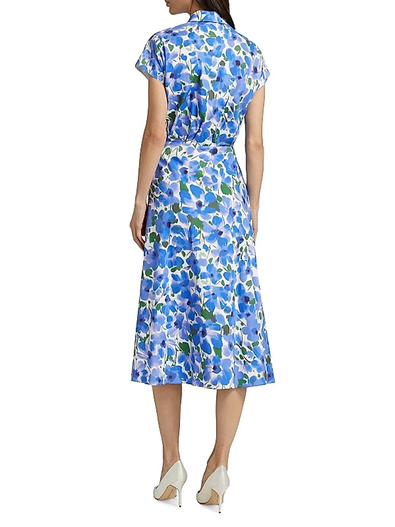 Collared Faux Wrap Cap-Sleeve Dress