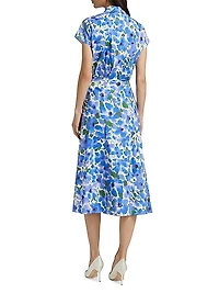Collared Faux Wrap Cap-Sleeve Dress