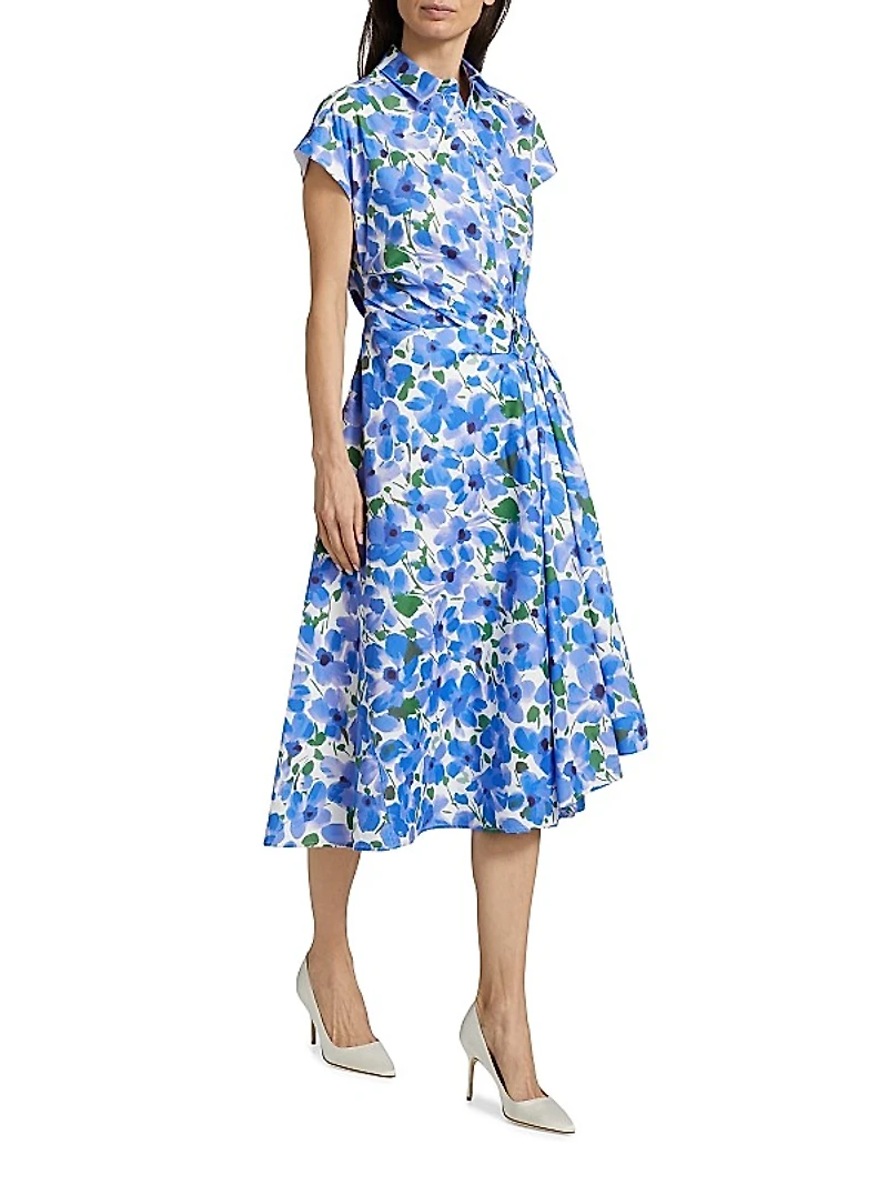 Collared Faux Wrap Cap-Sleeve Dress