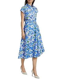 Collared Faux Wrap Cap-Sleeve Dress