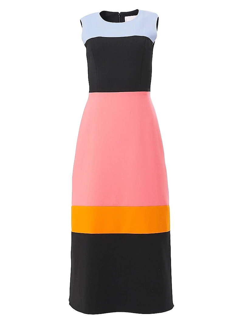 Colorblocked Crewneck Sleeveless Midi-Dress