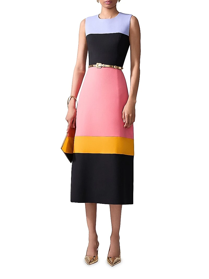 Colorblocked Crewneck Sleeveless Midi-Dress