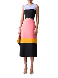 Colorblocked Crewneck Sleeveless Midi-Dress