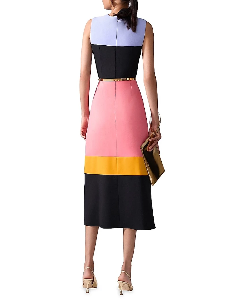 Colorblocked Crewneck Sleeveless Midi-Dress
