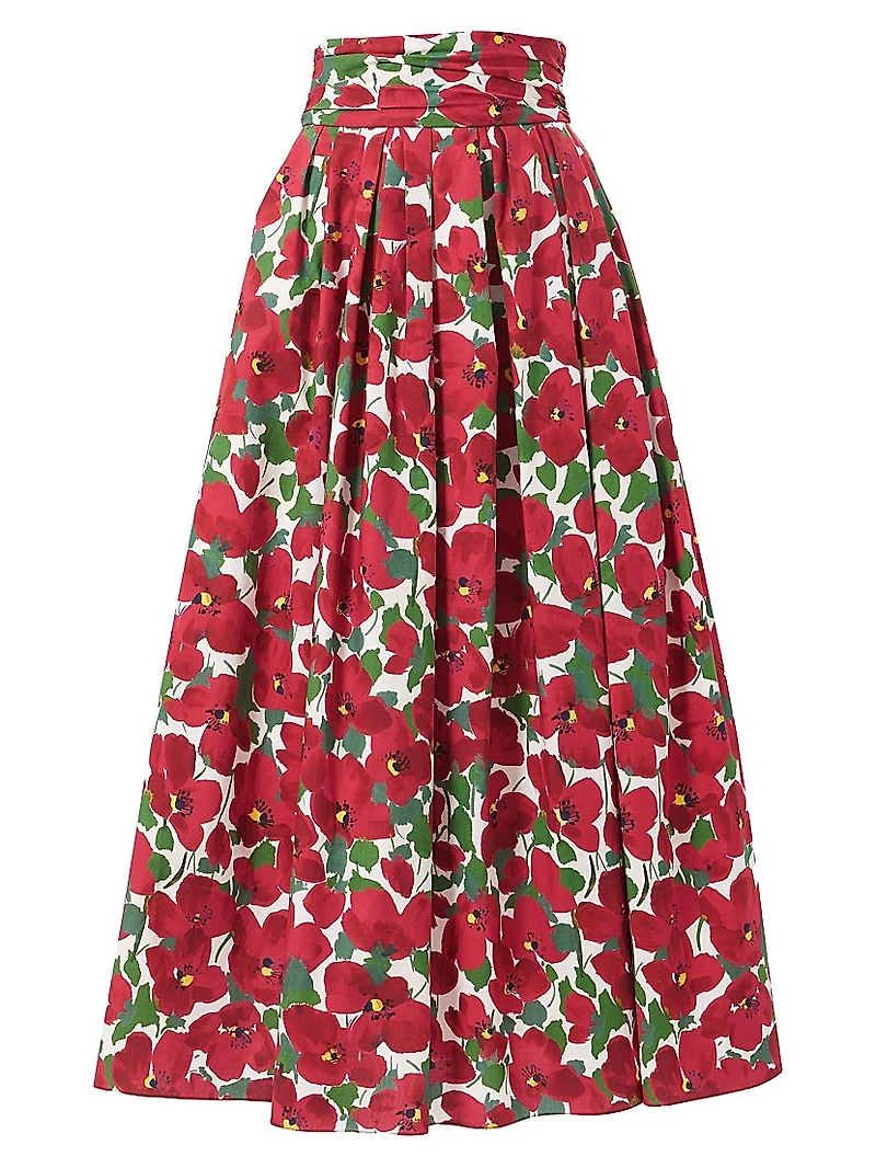 Floral Stretch-Cotton Midi-Skirt