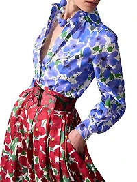 Floral Stretch-Cotton Midi-Skirt