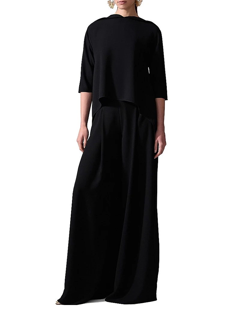 Crepe Pleated Wide-Leg Pants