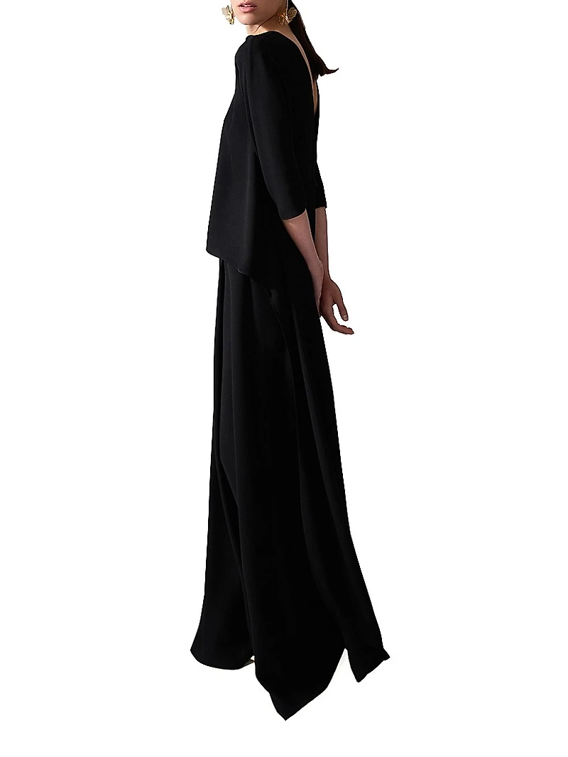 Crepe Pleated Wide-Leg Pants