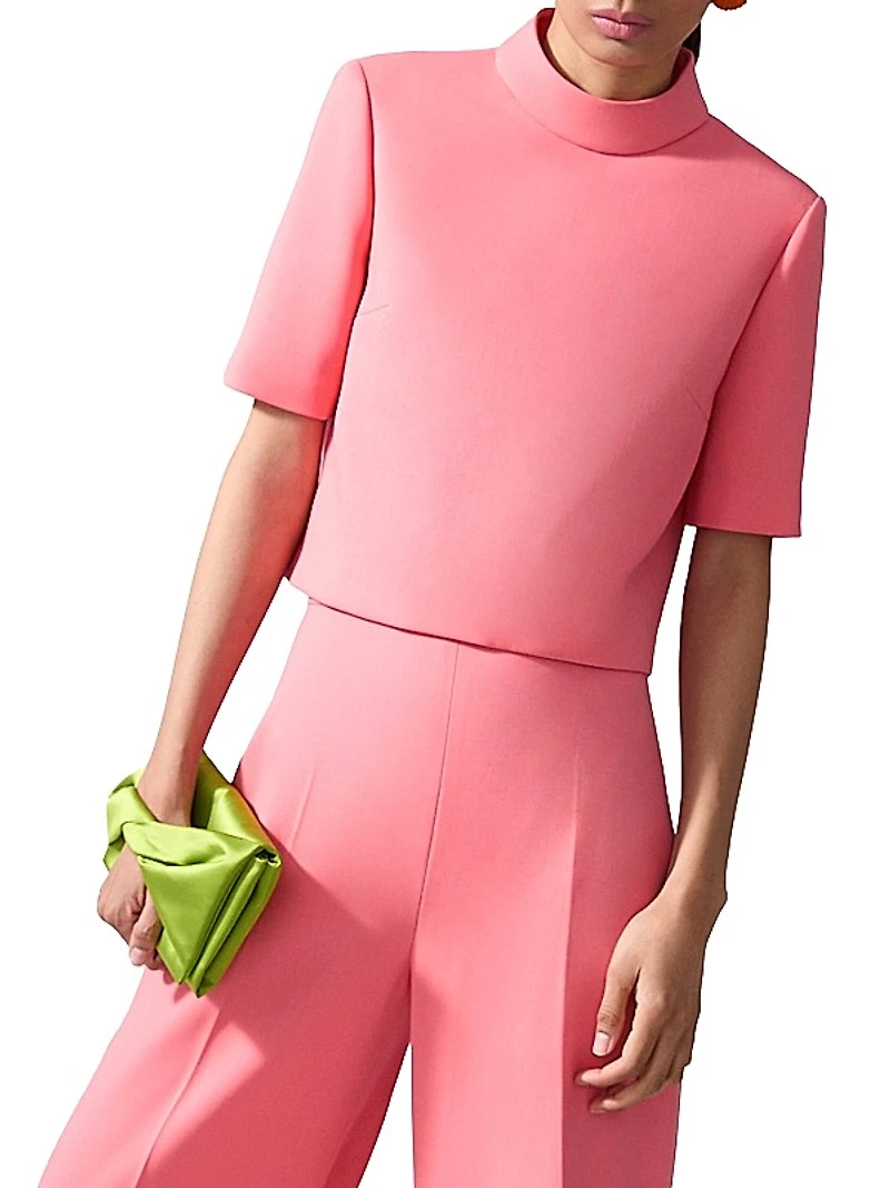 Stretch-Wool Mock Turtleneck Top
