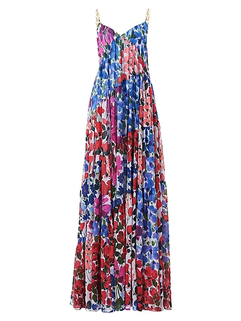 Floral Pleated Asymmetric Seam Maxi Dress