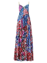 Floral Pleated Asymmetric Seam Maxi Dress