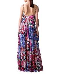 Floral Pleated Asymmetric Seam Maxi Dress