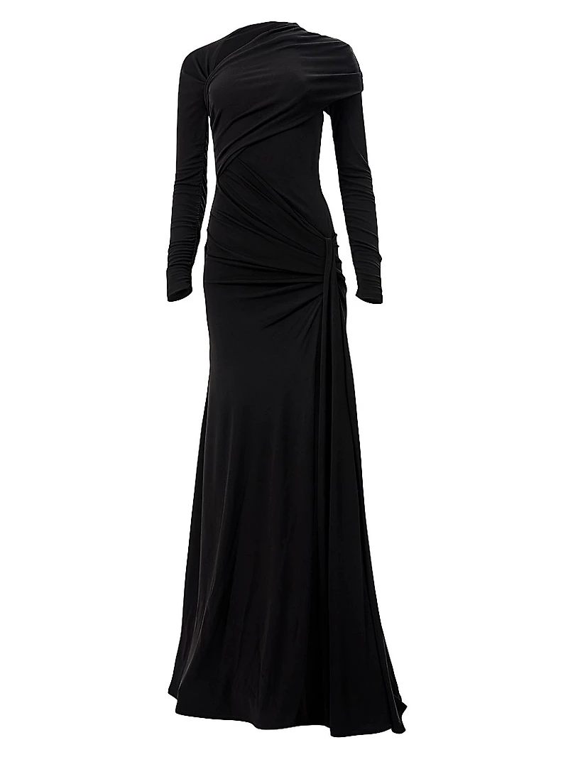 Draped Long-Sleeve Gown