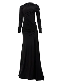 Draped Long-Sleeve Gown