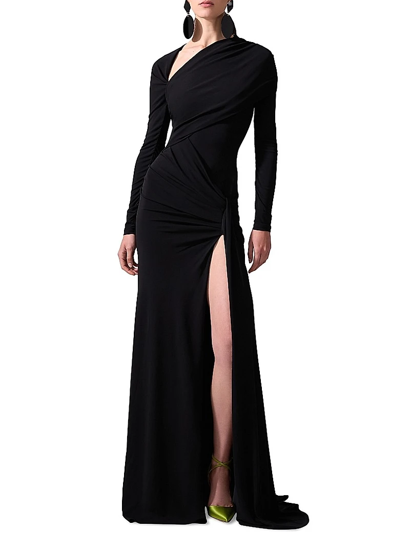 Draped Long-Sleeve Gown