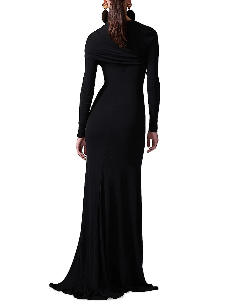 Draped Long-Sleeve Gown